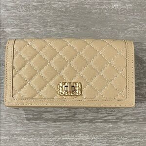 Charles and Keith Chic Beige Quilted Women's Wallet on chain